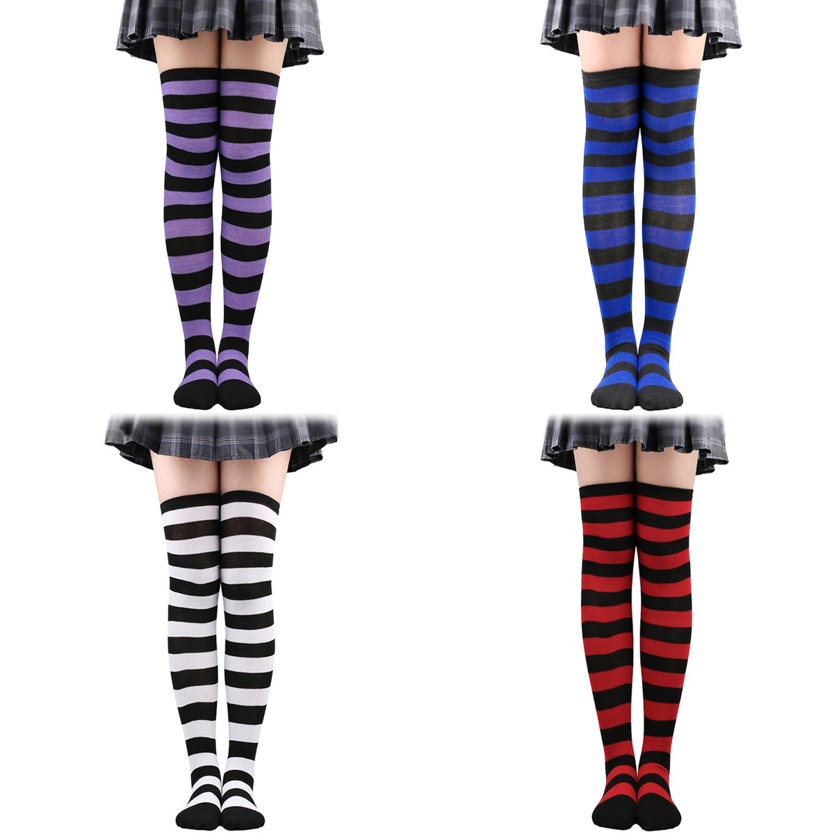 ZOCONE 4 Pairs Striped Over the Knee Socks, Colourful Striped Thigh Socks, Striped Knee High Socks for Women, One Size Long Striped Socks, Striped High Stockings for Daily Wear, Cosplay, Party(B)