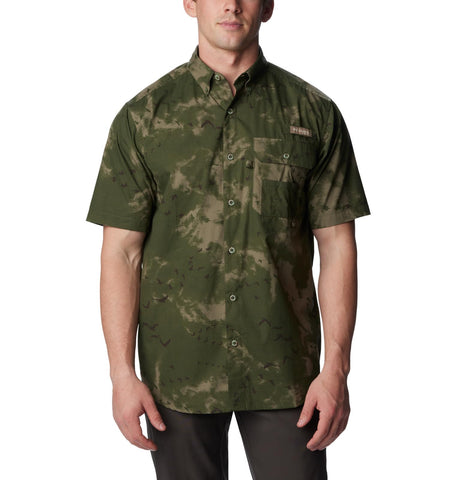 Columbia Men's Super Sharptail Short Sleeve Shirt, Surplus Green Migration Print, Small