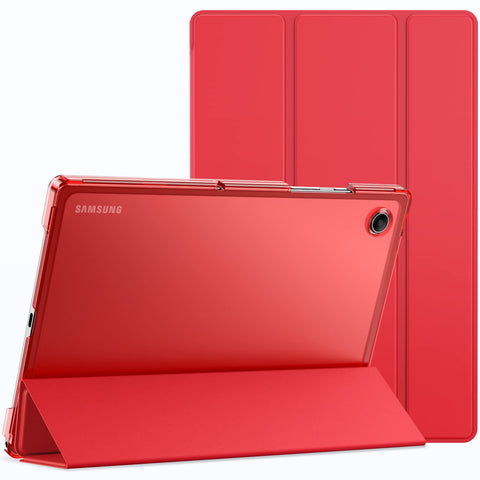 JETech Case for Samsung Galaxy Tab A8 10.5-Inch 2021 (SM-X200/X205/X207), Slim Translucent Back Tri-Fold Folio Stand Protective Tablet Cover, Auto Wake/Sleep (Red)
