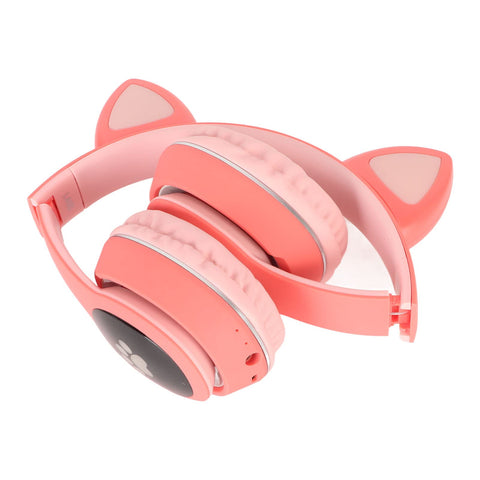 Cat Ear Gaming Headphone, LED Headphone 5.0 Small Memory Card Linein Mode Powerful Bass Wired Wireless Mode for Home for Computer