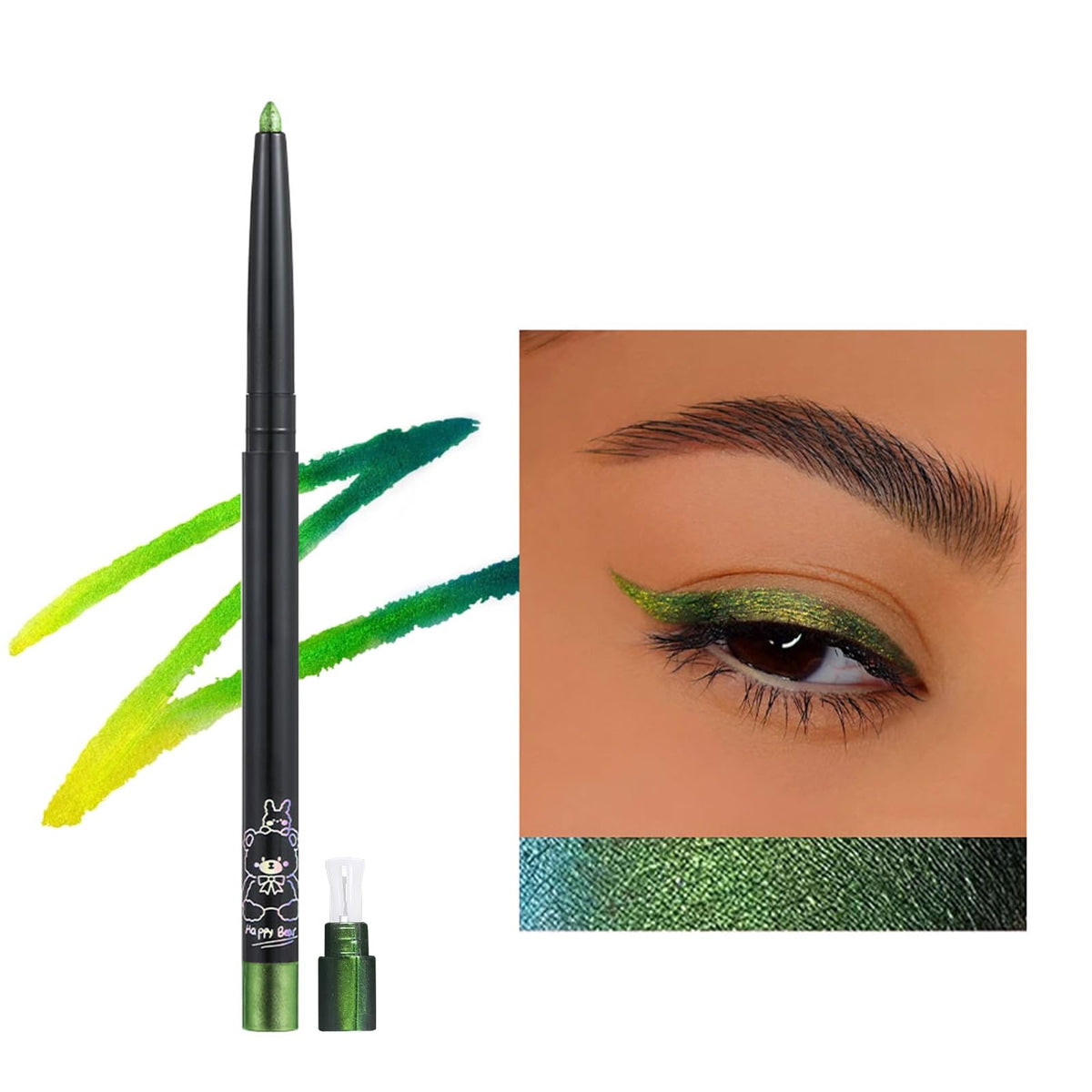 Erinde Green Eyeliner Pen Chameleon, Green Metallic Glitter Colourful Eyeliner Stick, Waterproof Eyeliner Stick, Multichrome Eyeshadow Pencil, Sparkling Durable Eye Makeup Stick