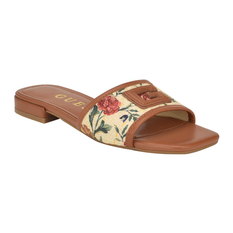 GUESS Women's Tampa Flat Sandal, Natural Multi 111, 6.5