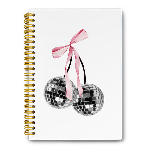 LiTiu Spiral Journaling Notebook,Coquette Girly Style Notebook for Office School Girls Women,80 Sheets Bow Disco Ball Preppy Trendy Funky Hardcover Spiral Notebook 5.8x8.3