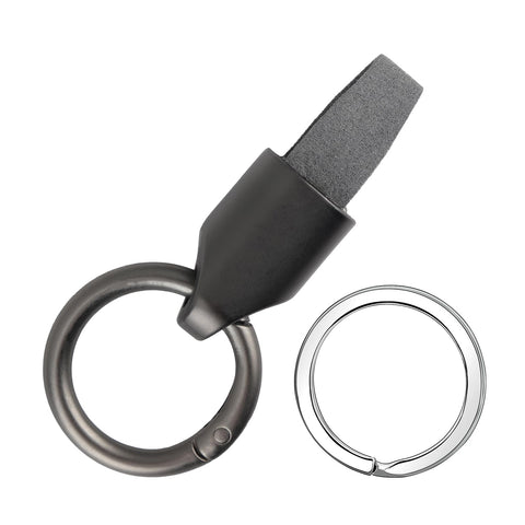 Jawfait Car Key Chain Ring Clip, Leather Car Keychain with Keyrings Zinc Alloy Buckle, Small Key Fob Accessory for Men and Women(Black)