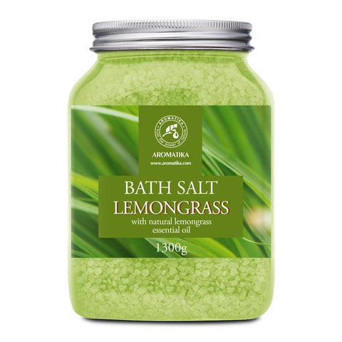 Bath Salts w/Natural Essential Lemongrass Oil 1300g - Sea Salt Bath for Good Sleep - Bathing - Body Care - Wellness - Beauty - Relaxation - Aromatherapy - Spa - Bath Supplement