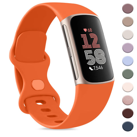 AK Sport Band Compatible with Fitbit Charge 6 Bands/Fitbit Charge 5 Bands Women Men, Classic Soft Replacement Straps Wristbands for Fitbit Charge 6/5 Advanced Fitness & Health Tracker (Orange,Large)