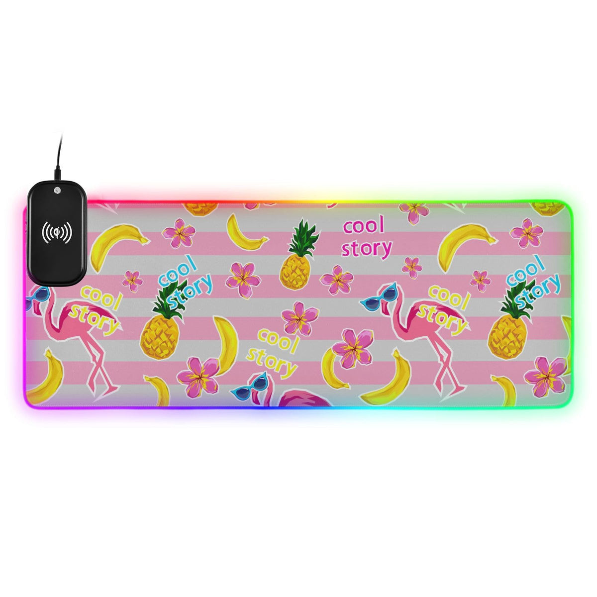 Flamingo Pineapple Wireless Charging Mouse Pad for Mobile Phone Extra Large Gaming Mousepad with 13 Lighting Modes Extended Desk Mat for Office Home Gaming MacBook PC Laptop Desk