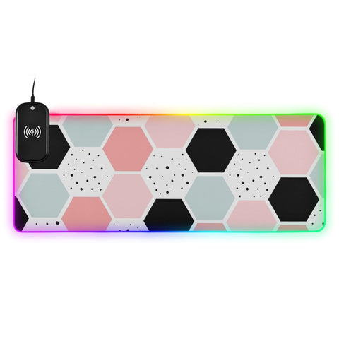 Geometry Dot (2) Wireless Charging Mouse Pad for Mobile Phone Extra Large Gaming Mousepad with 13 Lighting Modes Mouse Mat for Gaming MacBook PC Laptop Desk Home Office