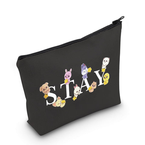 MEIKIUP Stay Fandom Makeup Bag SKZ K-POP Boy Group Gift SKZ Fans Makeup Bag Gift SKZ Character Cosmetic Bag K-POP Fans Gift K-POP Music Lover Merch, STAY Bag Black, ??