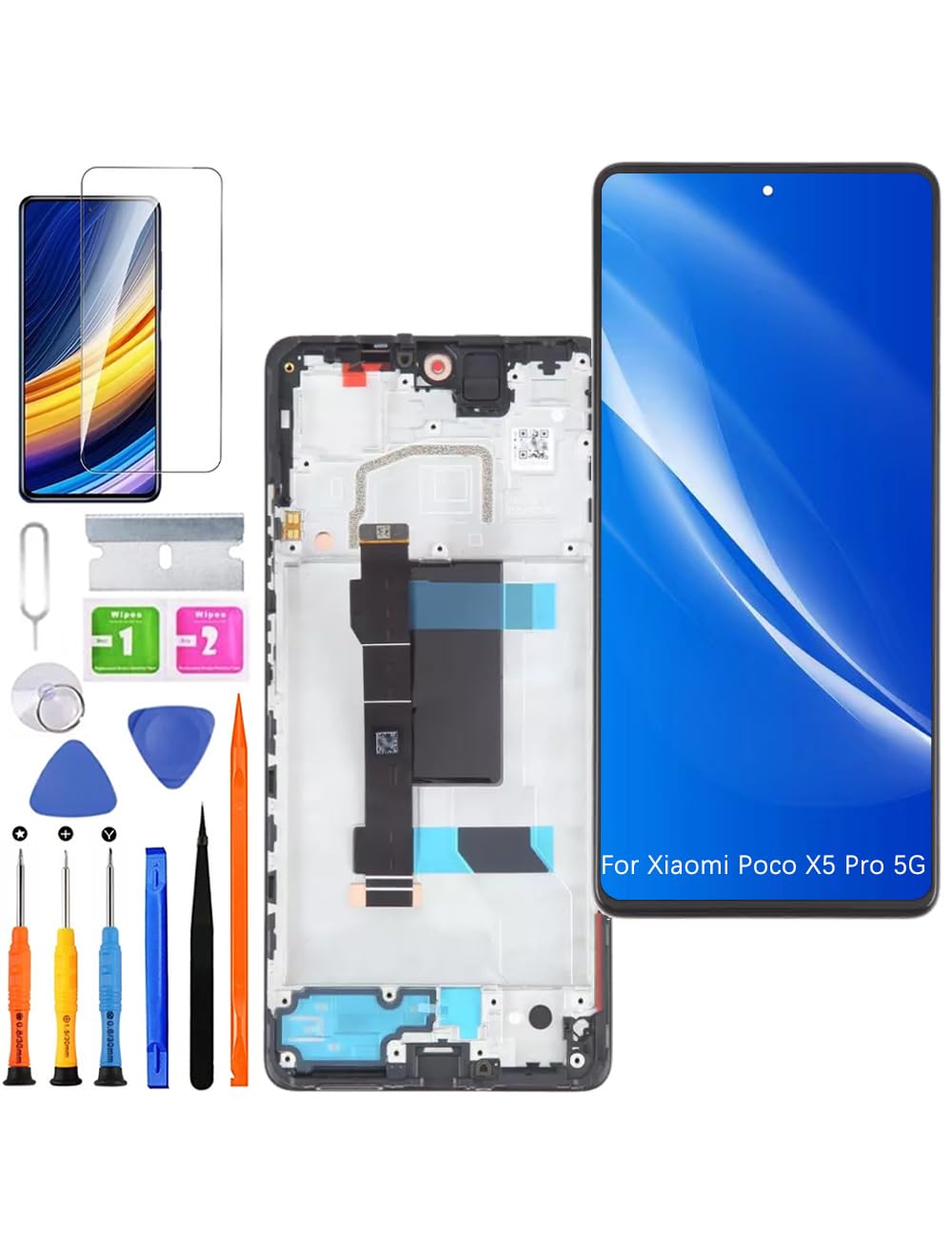 HLYGZX Replacement Display for Xiaomi Poco X5 Pro 5G LCD Screen TFT, 22101320G Display Screen Touch Digitizer Assembly Repair Parts Kit (Black with Frame)