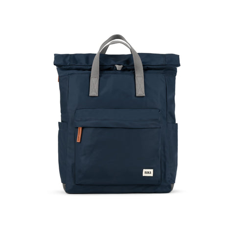 ROKA Canfield Roll Top Backpack for Women & Men - Large Nylon Roll Top Rucksack w/Magnetic Closure - Work, School, Travel Backpack - Midnight Blue
