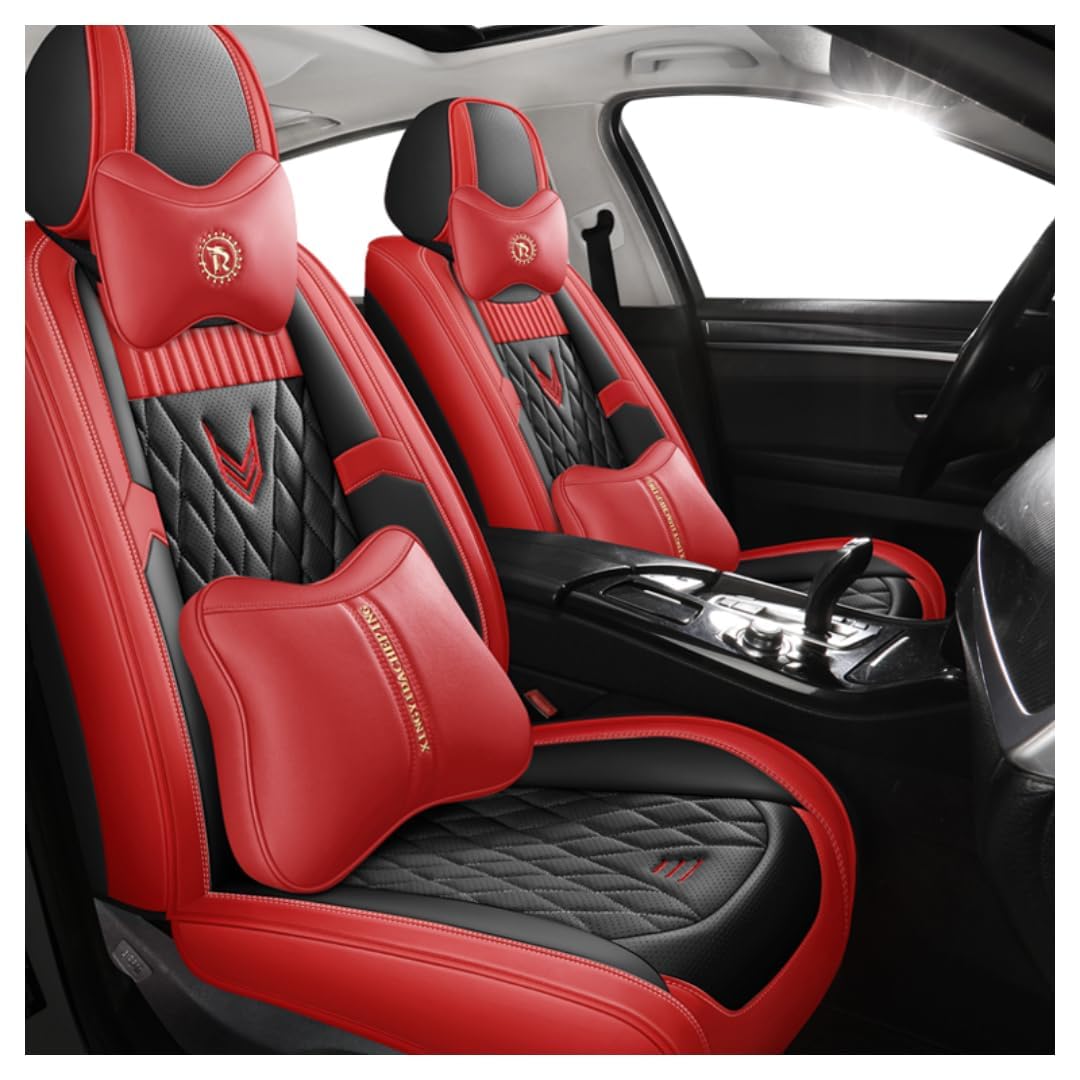 KAMNIK Car Seat Covers,For Mitsubishi Pajero V97 2007-2022,Full Set Car Leather Seat Covers Sets Protector Accessories,C-Black Red Deluxe
