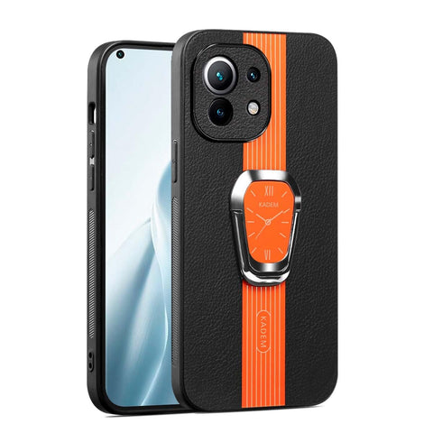 HAOYE Case for Xiaomi Mi 11 Lite 5G / 4G / 11 Lite 5G NE, Shockproof Case with Invisible Ring Holder & Leather Back Cover. Orange