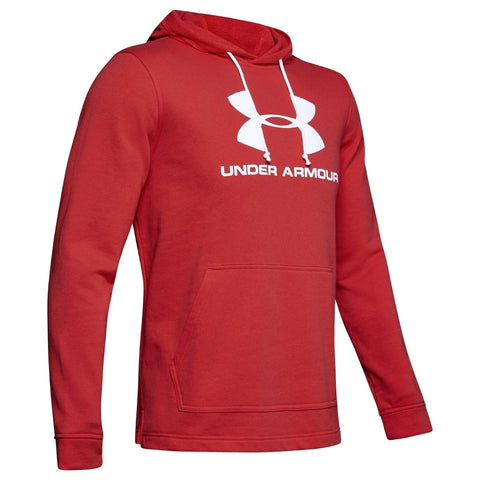 Under Armour Men Sportstyle Terry Logo Hoodie Warm-Up Top - Martian Red//White (646), Small