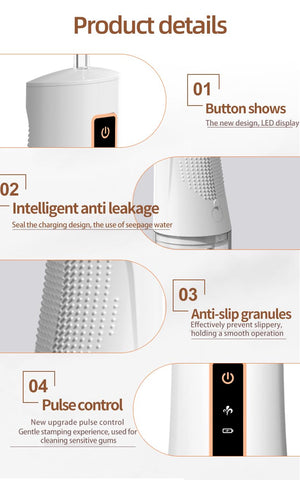 Generic Portable Water Flosser with 4 Cleaning nozzles Rechargeable Waterproof Higher Capacity Lithium battery-400mah for Teeth Cleaning, White