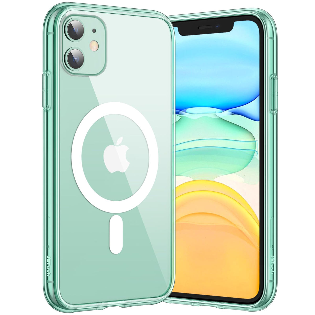 JETech Magnetic Case for iPhone 11 6.1-Inch Compatible with MagSafe Wireless Charging, Shockproof Phone Bumper Cover, Anti-Scratch Clear Back (Green)
