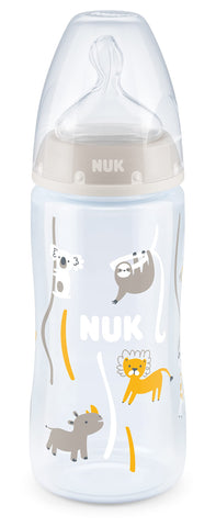 NUK First Choice+ Baby Bottles | 6-18 Months | Anti-Colic Valve | BPA Free | 300ml | Silicone Teat | with Temperature Control | Grey Sloth