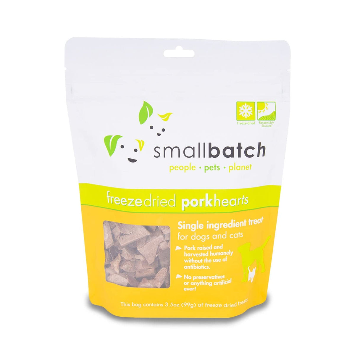 smallbatch Pets Premium Freeze-Dried Pork Heart Treats for Dogs and Cats, 3.5 oz, Made and Sourced in The USA, Single Ingredient, Humanely Raise Meat, No Preservatives or Anything Artificial Ever