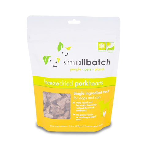 smallbatch Pets Premium Freeze-Dried Pork Heart Treats for Dogs and Cats, 3.5 oz, Made and Sourced in The USA, Single Ingredient, Humanely Raise Meat, No Preservatives or Anything Artificial Ever