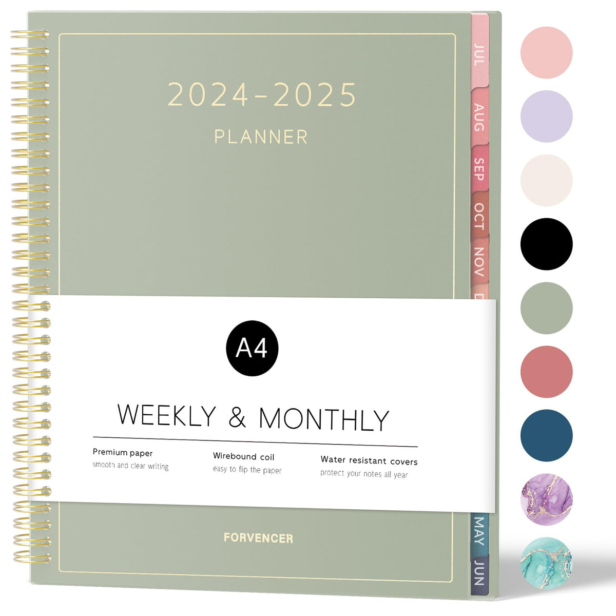 Forvencer Academic Planner 2024-2025, Weekly & Monthly Planner (July 2024 - June 2025), 8.5" x 11", Calendar Planner with Tabs, Agenda Book School Planner for Student Teacher, Flexible Cover, Green