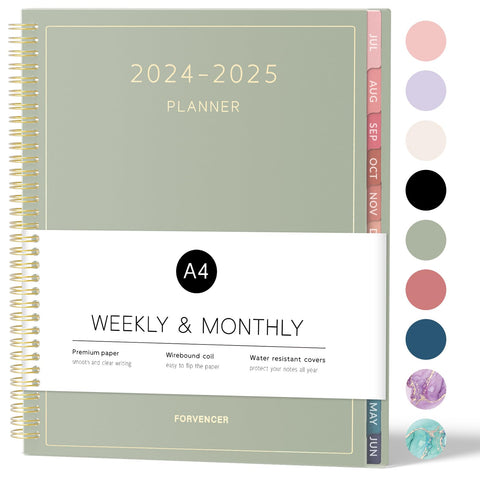 Forvencer Academic Planner 2024-2025, Weekly & Monthly Planner (July 2024 - June 2025), 8.5" x 11", Calendar Planner with Tabs, Agenda Book School Planner for Student Teacher, Flexible Cover, Green