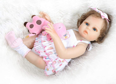 TERABITHIA 18inch 47cm Cute Soft Hand Rooted Curly Hair Silicone Vinyl Full Body Reborn Baby Dolls Look Real Preemie Collectible Newborn Doll Washable for Girl
