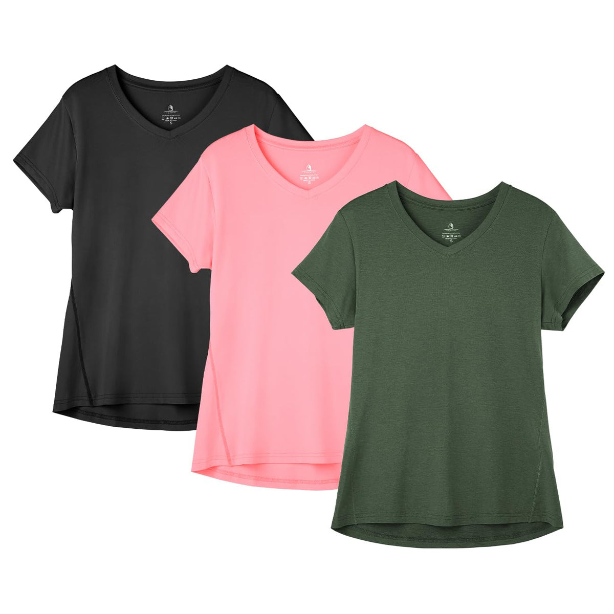 icyzone Workout Shirts Yoga Tops Activewear V-Neck T-Shirts for Women Running Fitness Sports Short Sleeve Tees (Solid Black/Pale Pink/Dark Green, XXL)