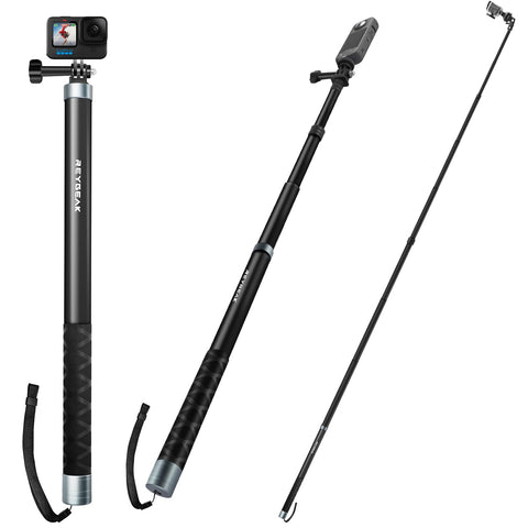 REYGEAK G2 106"/2.7 Meters Long Selfie Stick Pole for GoPro Max Mini Hero13 12 11 10 9 8, Insta 360 One R X2 X3 Go 3, DJI Action 4 3 Osmo Pocket 3, 6 Lengths Extension Carbon Fiber Monopod Accessories