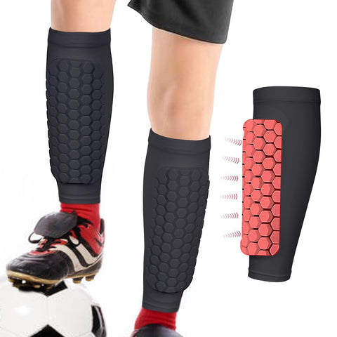 Linkidea HoneycombFootballShin Guard for Youth Adult, Lightweight Football Shin Pad Sleeve, Breathable and Easy to Put OnFootballProtective Leg Pads (1 Pair/Black, M)