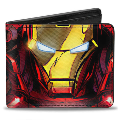 Buckle-Down Men's PU Bifold Wallet-Iron Man Face + Chest Arc Reactor Close-UP, Multicolor, 4.0" x 3.5"