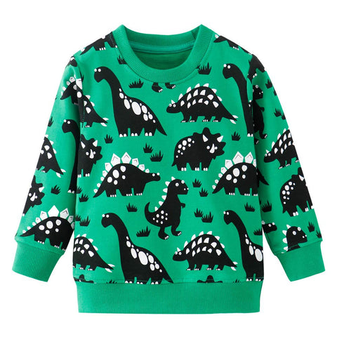 DHASIUE Kids Boys Dinosaur Sweatshirt Jumper T-Shirt Cute Long Sleeve Tops Casual Cotton Tee Shirts Toddler Clothes Age 1-7 Years (02 Green Dinosaur, 6-7 Years)