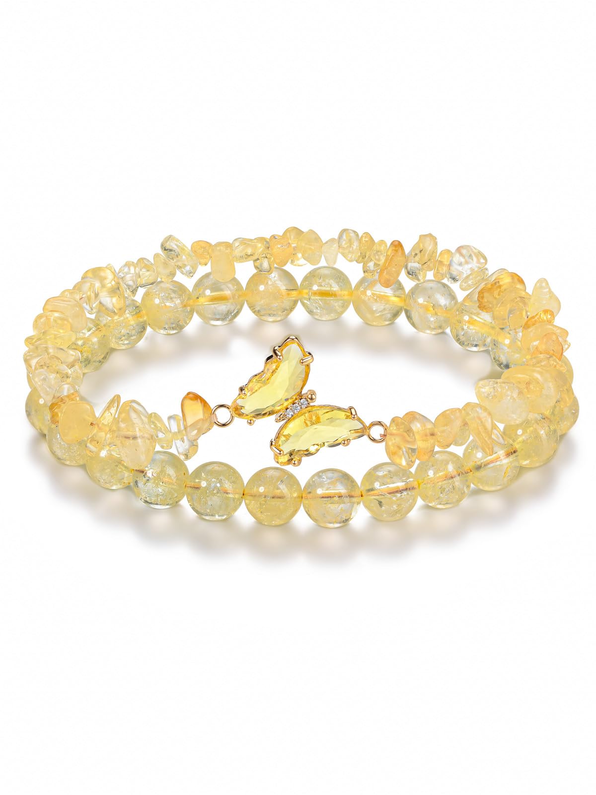CrystalTears Citrine Crystal Bracelets for Women Natural Healing Yellow Gemstone Beaded Bracelet Butterfly Charms Stone Layered Bracelet Jewellry Gifts for Women Girls Birthday Christmas