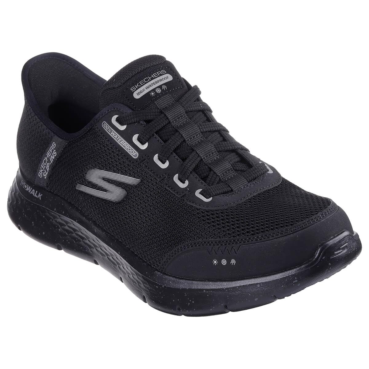 SKECHERS Men's Hands Free Slip-Ins Go Walk Flex-100% Waterproof Sneaker, Black/Black, 8