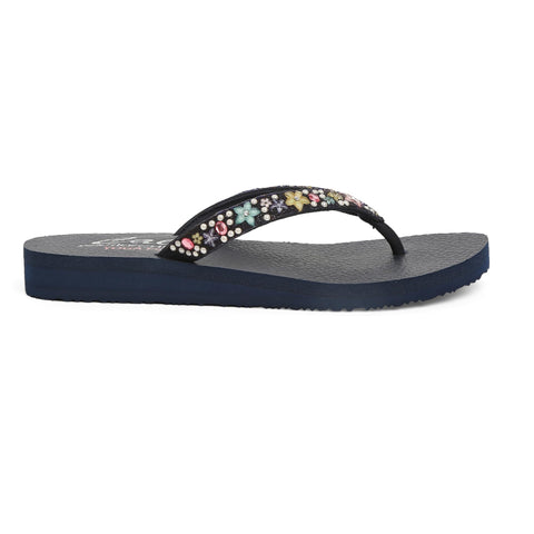Skechers Women's Meditation-Dancing Daisy Flip-Flop, Navy, 6
