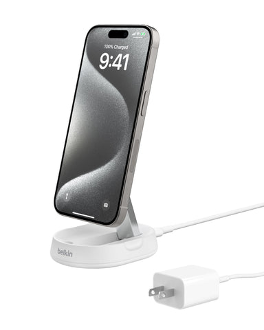 Belkin BoostCharge Pro 15W Convertible Magnetic Charging Stand, MagSafe-Compatible Fast Qi2 Charger for Apple iPhone 15, 15 Plus, 15 Pro, 15 Pro Max, iPhone 14 & 13, Apple Airpods Pro, & More - White