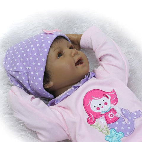 Reborn Baby Doll Girl Real Life Soft Silicone 22" Weighted Body Realistic Newborn Black Baby Dolls African American Cute Girl Doll Gift Set for Ages 3+