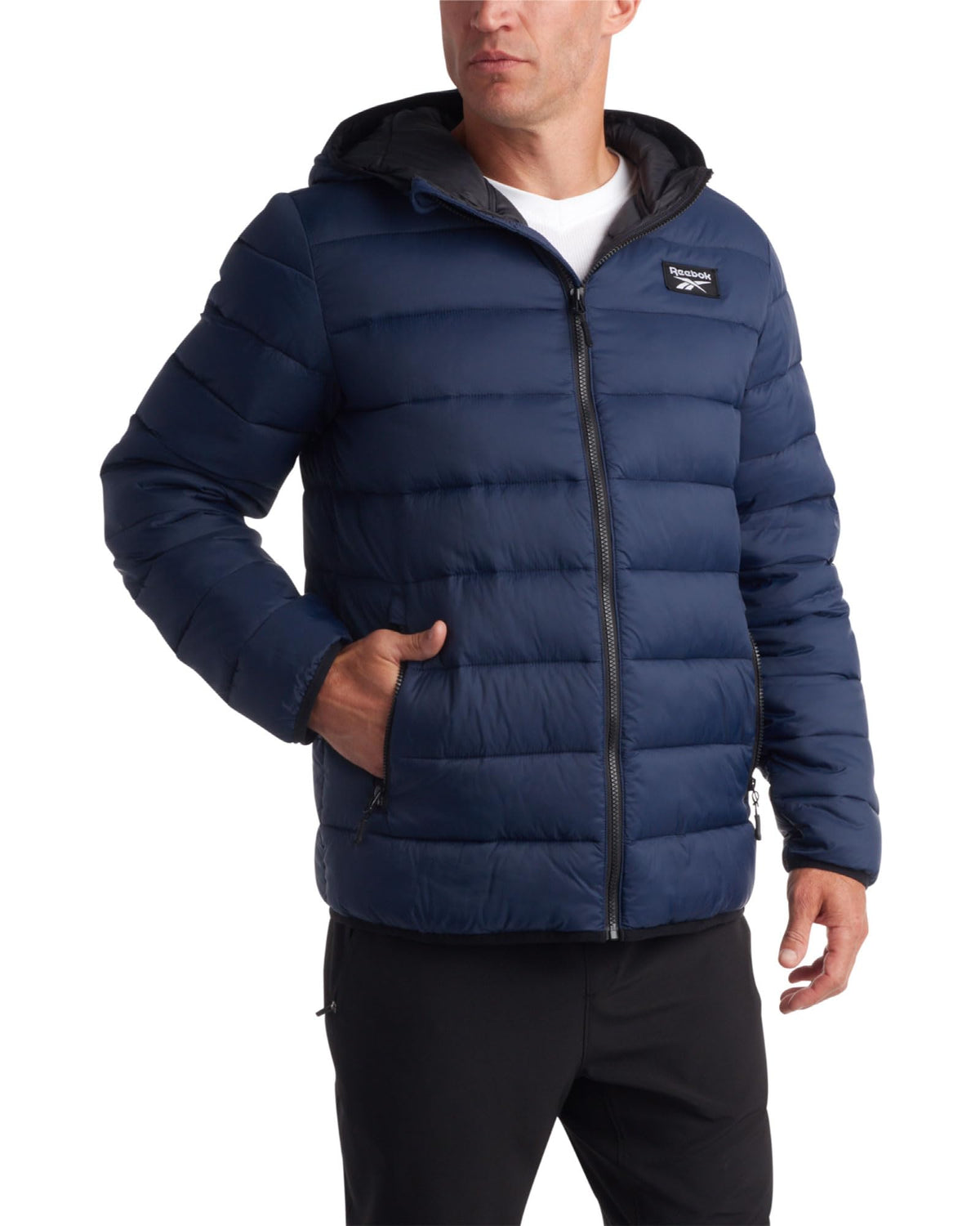 Reebok Men's Jacket - Lightweight Hooded Quilted Puffer Coat - Warm Insulated Winter Jacket for Men (S-4X), Size Small, Vector Navy