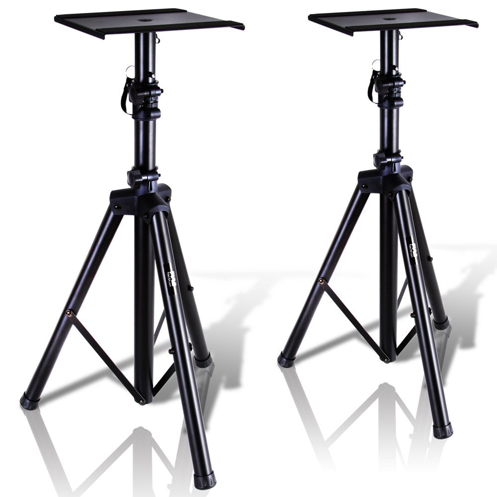 Pyle, Dual Studio Monitor, 2 Speaker Stand Mount Kit, Heavy Duty Tripod Pair, Adjustable Height Speaker Stands - 85 to 135 cm, Metal Platform Base - Easy Mobility Safety PIN for Structural Stability