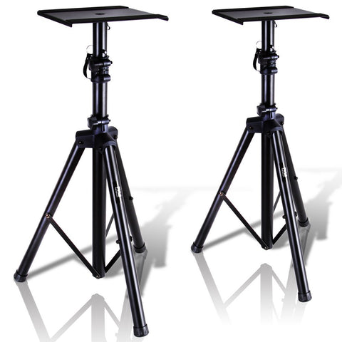 Pyle, Dual Studio Monitor, 2 Speaker Stand Mount Kit, Heavy Duty Tripod Pair, Adjustable Height Speaker Stands - 85 to 135 cm, Metal Platform Base - Easy Mobility Safety PIN for Structural Stability