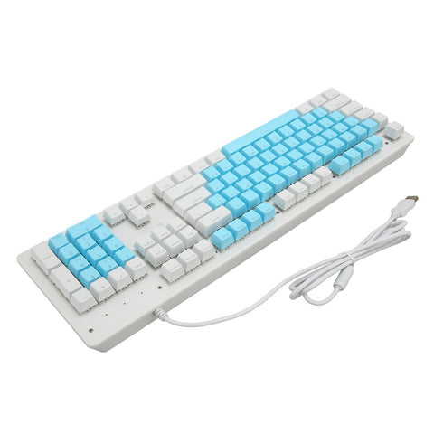 Gaming Keyboard, 4.9ft Quick Response 104 Keys RGB Backlit Wired Keyboard for Office (Brown Switch(Blue White Keycaps))