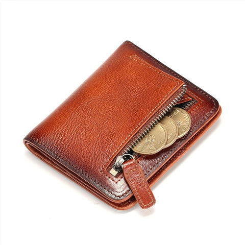 CHANPINCL mens zipper leather rfid blocking wallet Portable mini wallet with multiple card slots for banknotes (Yellowish brown)
