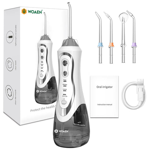 Generic WOAEN Water Dental Flosser Teeth Pick Oral Irrigator Portable Rechargeable Teeth Cleaner, 300ML Water Reservoir, IPX7 Waterproof, 3 Modes, White