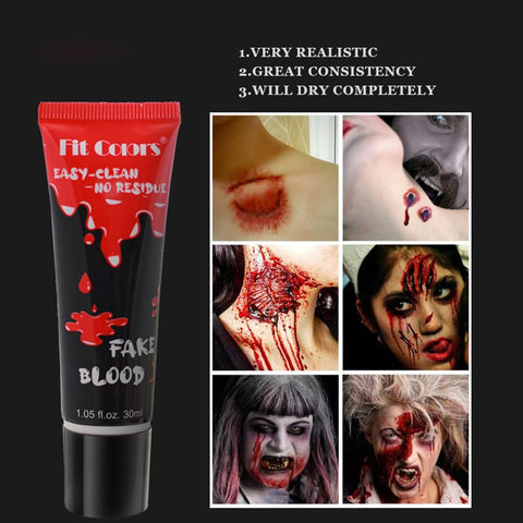 GL-Turelifes Halloween Fake Blood Paint Makeup, Coagulated Blood Scab Blood Gel, Special Effects Wound Modeling SFX Makeup for Zombie Vampire Monster Cosplay Mouth Clothes Dress Up 1.06oz (Bright Red)