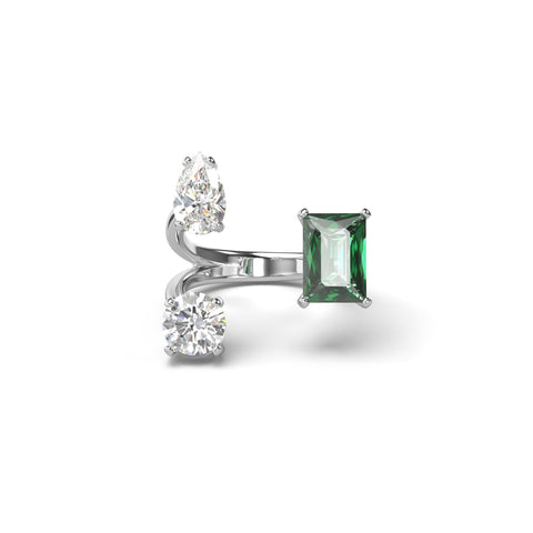 Swarovski Mesmera Open Ring with White and Green Crystals in Mixed Cuts, from the Swarovski Mesmera Collection, Size 58