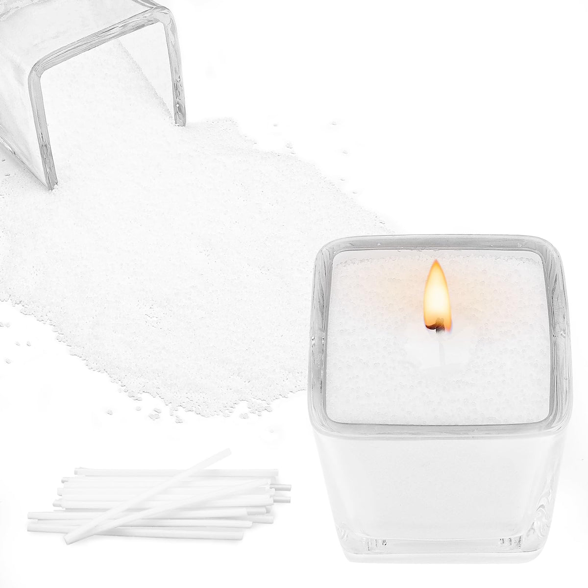 Pearled Candle Sand and Wicks, 800g Warmnest Candle Sand, Refillable Pearled Candle Sand with 20 Pcs Candle Wicks, Long Lasting Candle Sand Powder Snow Wax (White)