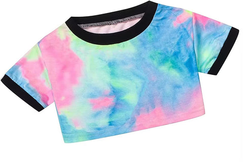 Betusline Girls Crop Tops, Fashion Tie Dye Short Sleeved Fashion Shirts Tee, Pink Blue, 13-14 Years