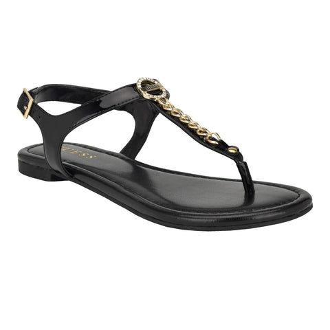 GUESS Women's Junes Flat Sandal, Black, 8