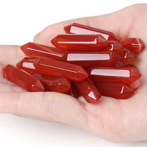 10 PCS Red Carnelian Agate Healing Crystals Wands Polished Tumbled Stones Bulk Natural Hexagonal Pointed Reiki Energy Balancing Meditation Therapy Chakra Wand Set