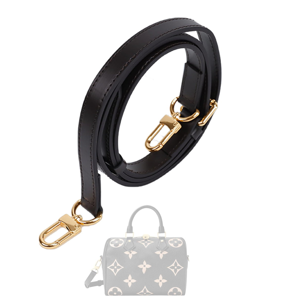 DGAZ Vachetta Leather Shoulder Strap, Replacement Bag Strap for LV Speedy with Gift Box, Handmade Leather Shoulder Strap, Adjustable Length 105-120 cm (Glossy Black, 1.5cm Wide)