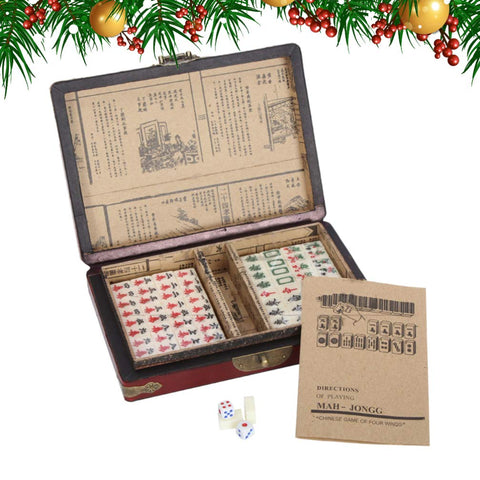 NUOBESTY Chinese Mahjong Game Set Traditional Mahjong with Antique Case and English Manual for Party Toys Favor 1 Set